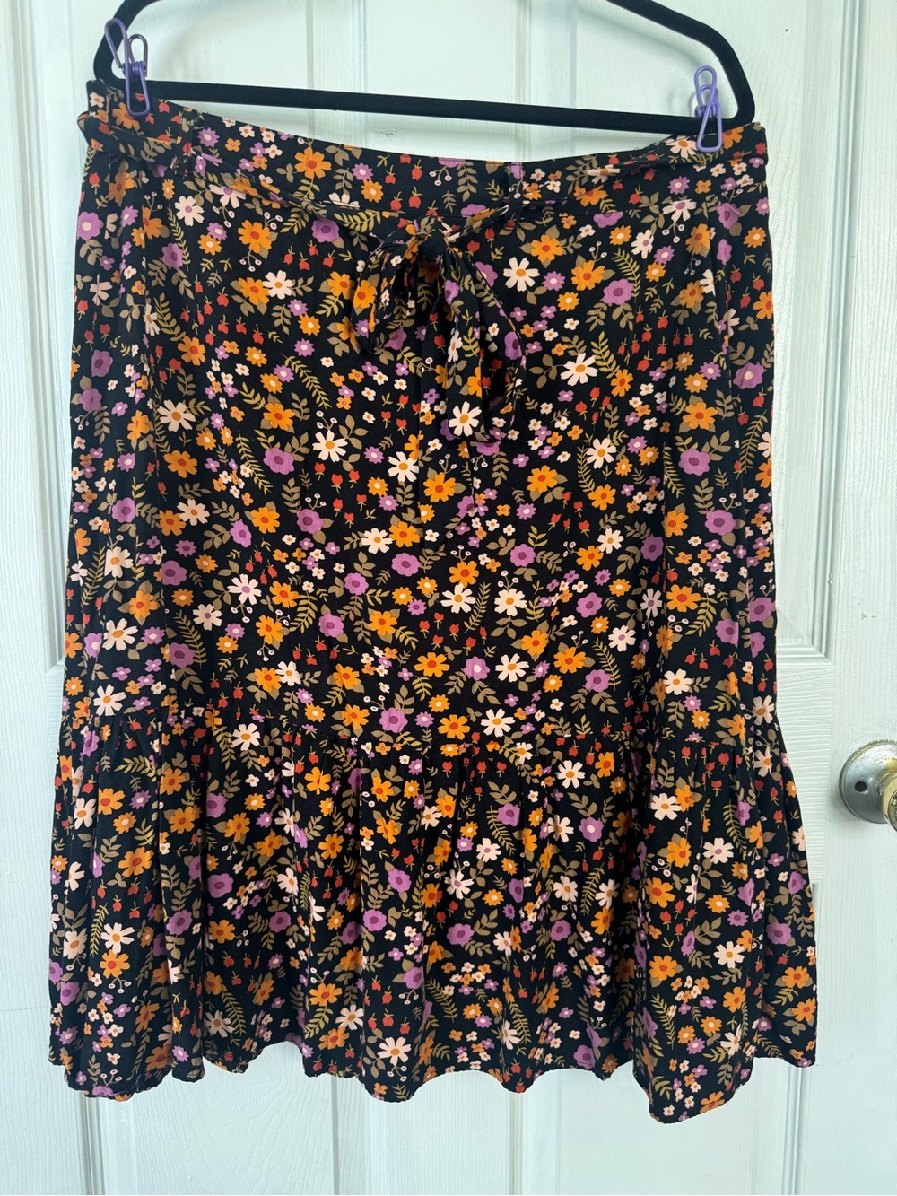 Princess Highway Floral Midi Skirt in Black with Pink & Orange Flowers